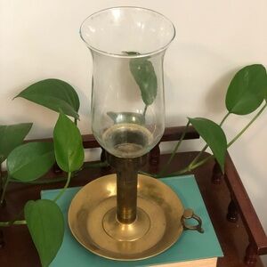 Vintage Brass Candle Holder with Glass Hurricane